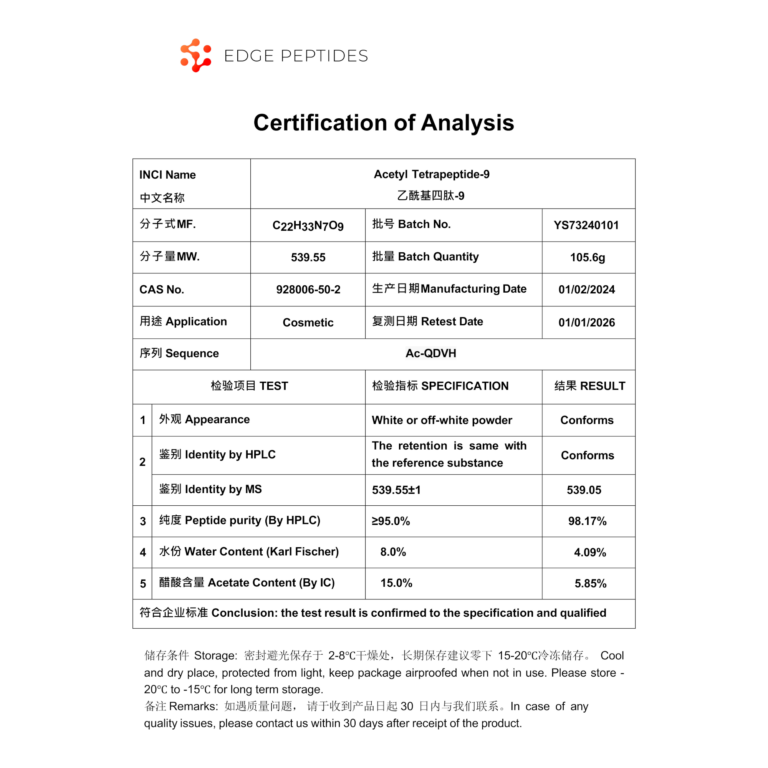 Acetyl-tetrapeptide-9 certificate of analysis