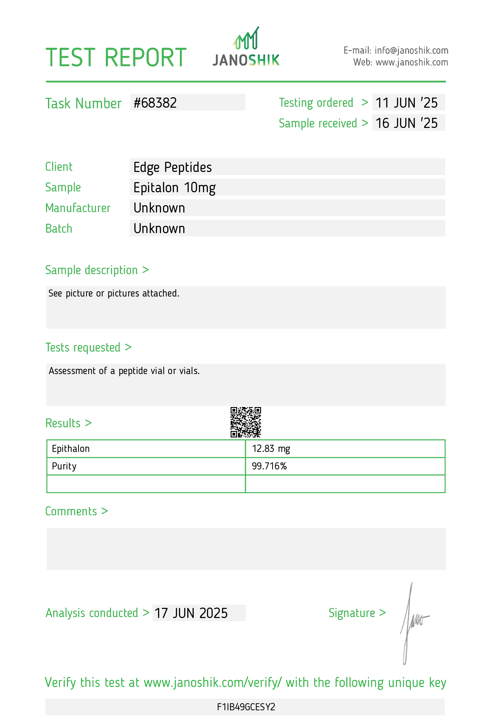 edge peptides epitalon 10mg janoshik test