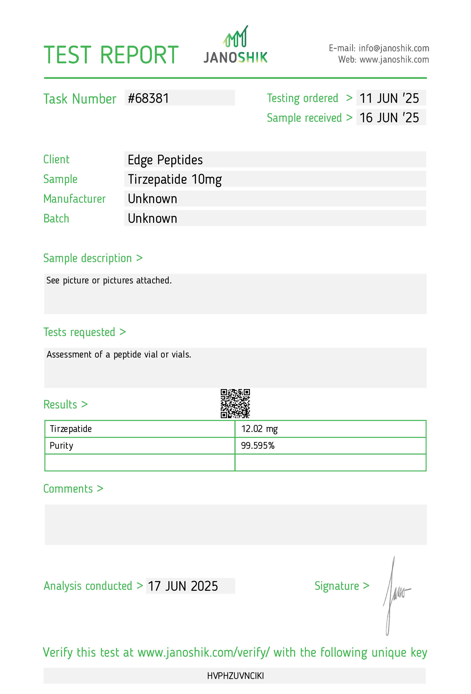 edge peptides tirzepatide 10mg janoshik test